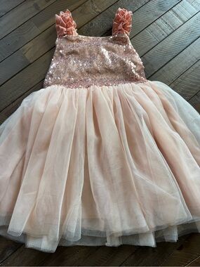Girls Pink Sequin Tulle Party Dress